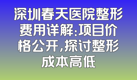 深圳春天医院整形费用详解：项目价格公开，探讨整形成本高低