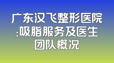 广东汉飞整形医院：吸脂服务及医生团队概况