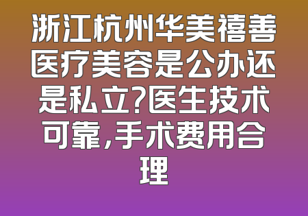 浙江杭州华美禧善医疗美容是公办还是私立？医生技术可靠，手术费用合理