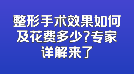 整形手术效果如何及花费多少？专家详解来了