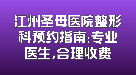 江州圣母医院整形科预约指南：专业医生，合理收费