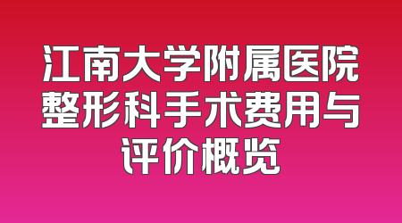 江南大学附属医院整形科手术费用与评价概览