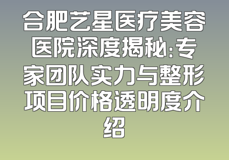 合肥艺星医疗美容医院深度揭秘：专家团队实力与整形项目价格透明度介绍