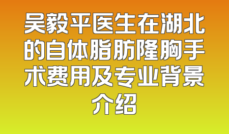 吴毅平医生在湖北的自体脂肪隆胸手术费用及专业背景介绍