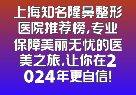 上海知名隆鼻整形医院推荐榜，专业保障美丽无忧的医美之旅，让你在2024年更自信！