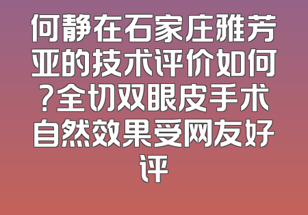 何静在石家庄雅芳亚的技术评价如何？全切双眼皮手术自然效果受网友好评