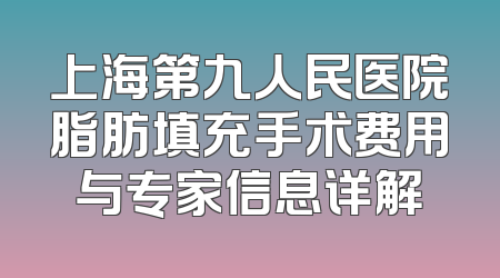上海第九人民医院脂肪填充手术费用与专家信息详解