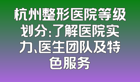 杭州整形医院等级划分：了解医院实力、医生团队及特色服务