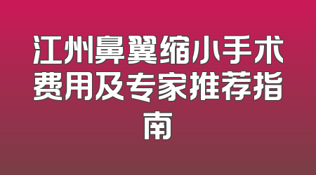 江州鼻翼缩小手术费用及专家推荐指南