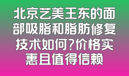 北京艺美王东的面部吸脂和脂肪修复技术如何？价格实惠且值得信赖