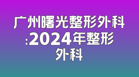 广州曙光整形外科：2024年整形外科
