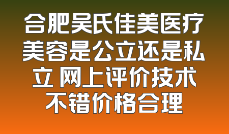 合肥吴氏佳美医疗美容是公立还是私立 网上评价技术不错价格合理