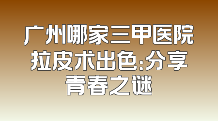 广州哪家三甲医院拉皮术出色：分享青春之谜