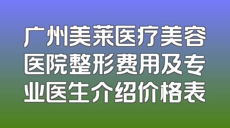广州美莱医疗美容医院整形费用及专业医生介绍价格表
