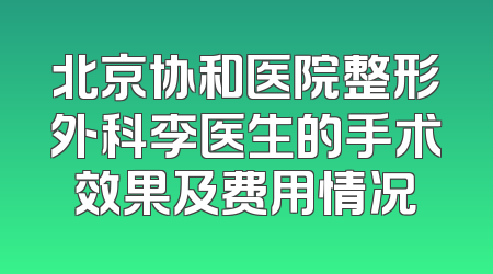 北京协和医院整形外科李医生的手术效果及费用情况