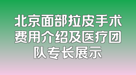 北京面部拉皮手术费用介绍及医疗团队专长展示