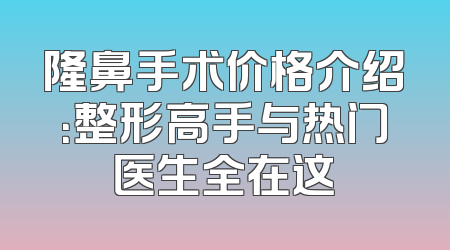 隆鼻手术价格介绍：整形高手与热门医生全在这
