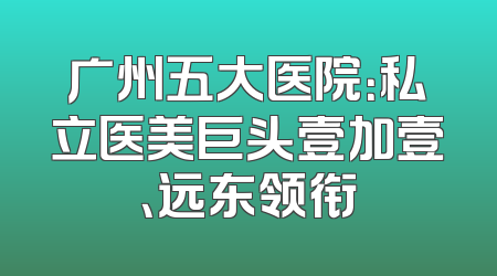 广州五大医院：私立医美巨头壹加壹、远东领衔