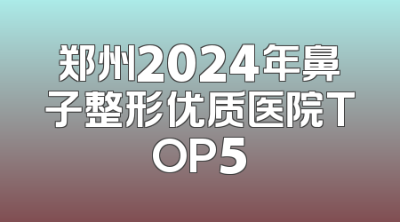郑州2024年鼻子整形优质医院TOP5