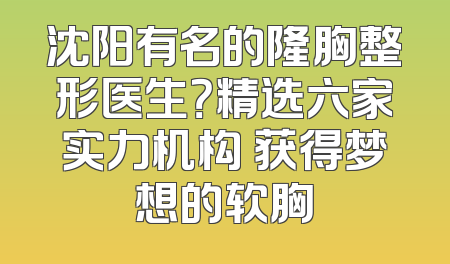沈阳有名的隆胸整形医生？精选六家实力机构 获得梦想的软胸