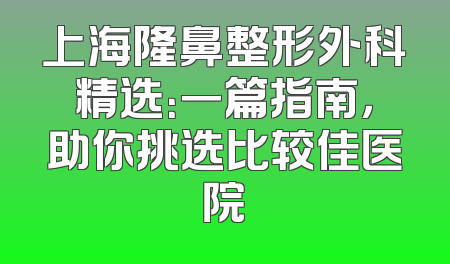 上海隆鼻整形外科精选：一篇指南，助你挑选比较佳医院