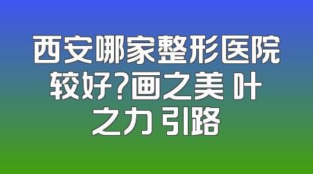 西安哪家整形医院较好？画之美 叶之力 引路