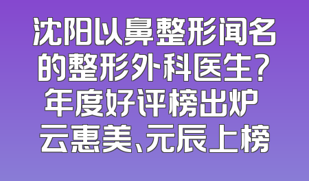 沈阳以鼻整形闻名的整形外科医生？年度好评榜出炉 云惠美、元辰上榜