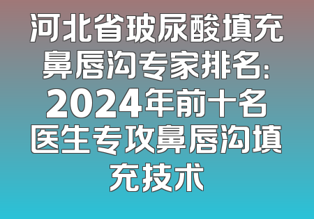 河北省玻尿酸填充鼻唇沟专家排名：2024年前十名医生专攻鼻唇沟填充技术