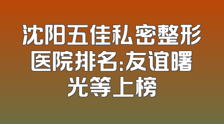 沈阳五佳私密整形医院排名：友谊曙光等上榜