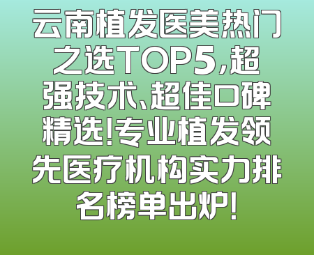 云南植发医美热门之选TOP5，超强技术、超佳口碑精选！专业植发领先医疗机构实力排名榜单出炉！