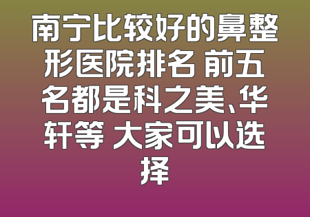 南宁比较好的鼻整形医院排名 前五名都是科之美、华轩等 大家可以选择