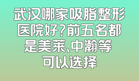 武汉哪家吸脂整形医院好？前五名都是美莱、中瀚等 可以选择