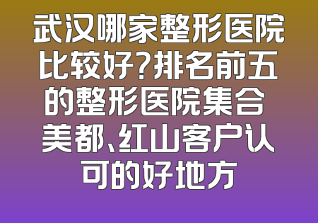 武汉哪家整形医院比较好？排名前五的整形医院集合 美都、红山客户认可的好地方