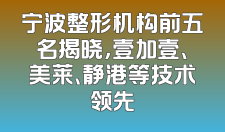 宁波整形机构前五名揭晓，壹加壹、美莱、静港等技术领先