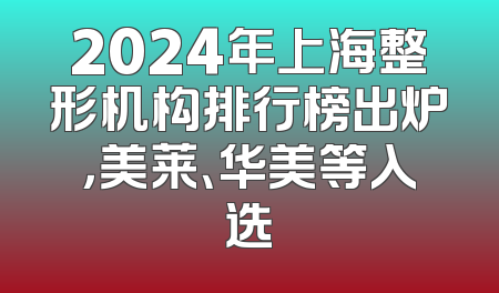 2024年上海整形机构排行榜出炉，美莱、华美等入选