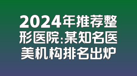 2024年推荐整形医院：某知名医美机构排名出炉
