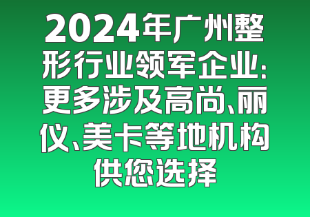 2024年广州整形行业领军企业：更多涉及高尚、丽仪、美卡等地机构供您选择