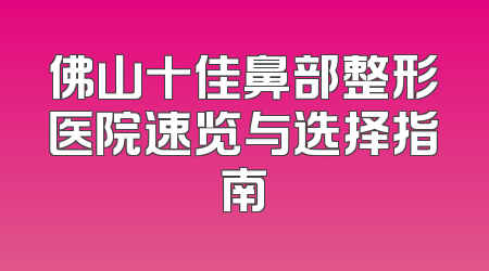 佛山十佳鼻部整形医院速览与选择指南