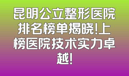 昆明公立整形医院排名榜单揭晓！上榜医院技术实力卓越！