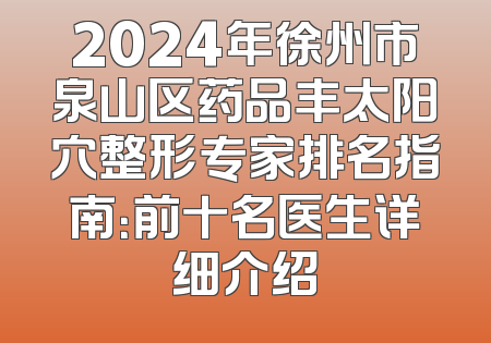 2024年徐州市泉山区药品丰太阳穴整形专家排名指南：前十名医生详细介绍