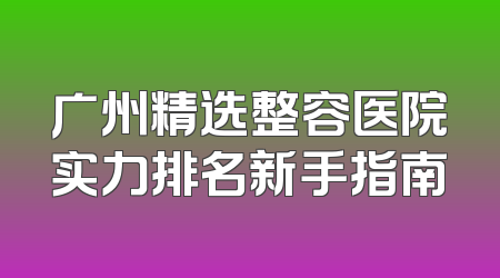 广州精选整容医院实力排名新手指南