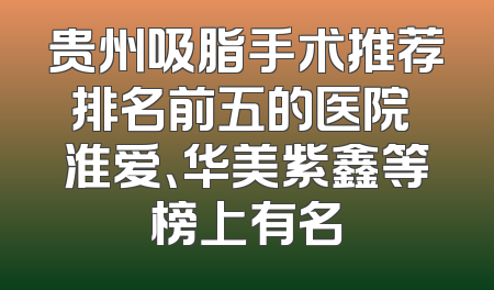 贵州吸脂手术推荐排名前五的医院 淮爱、华美紫鑫等榜上有名