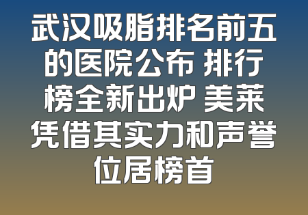 武汉吸脂排名前五的医院公布 排行榜全新出炉 美莱凭借其实力和声誉位居榜首