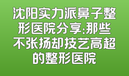 沈阳实力派鼻子整形医院分享：那些不张扬却技艺高超的整形医院