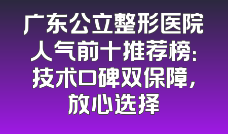 广东公立整形医院人气前十推荐榜：技术口碑双保障，放心选择