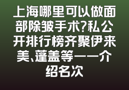 上海哪里可以做面部除皱手术？私公开排行榜齐聚伊来美、蓬盖等一一介绍名次