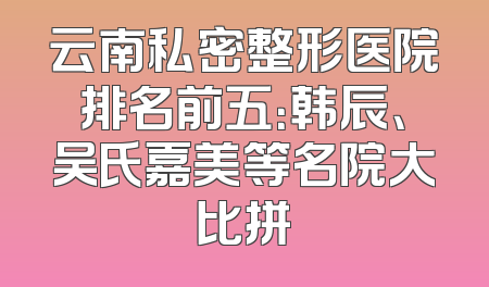 云南私密整形医院排名前五：韩辰、吴氏嘉美等名院大比拼