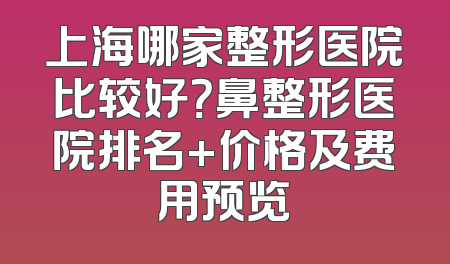 上海哪家整形医院比较好？鼻整形医院排名+价格及费用预览