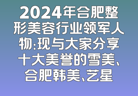 2024年合肥整形美容行业领军人物：现与大家分享十大美誉的雪美、合肥韩美、艺星