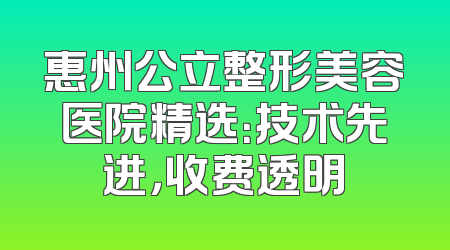 惠州公立整形美容医院精选：技术先进，收费透明